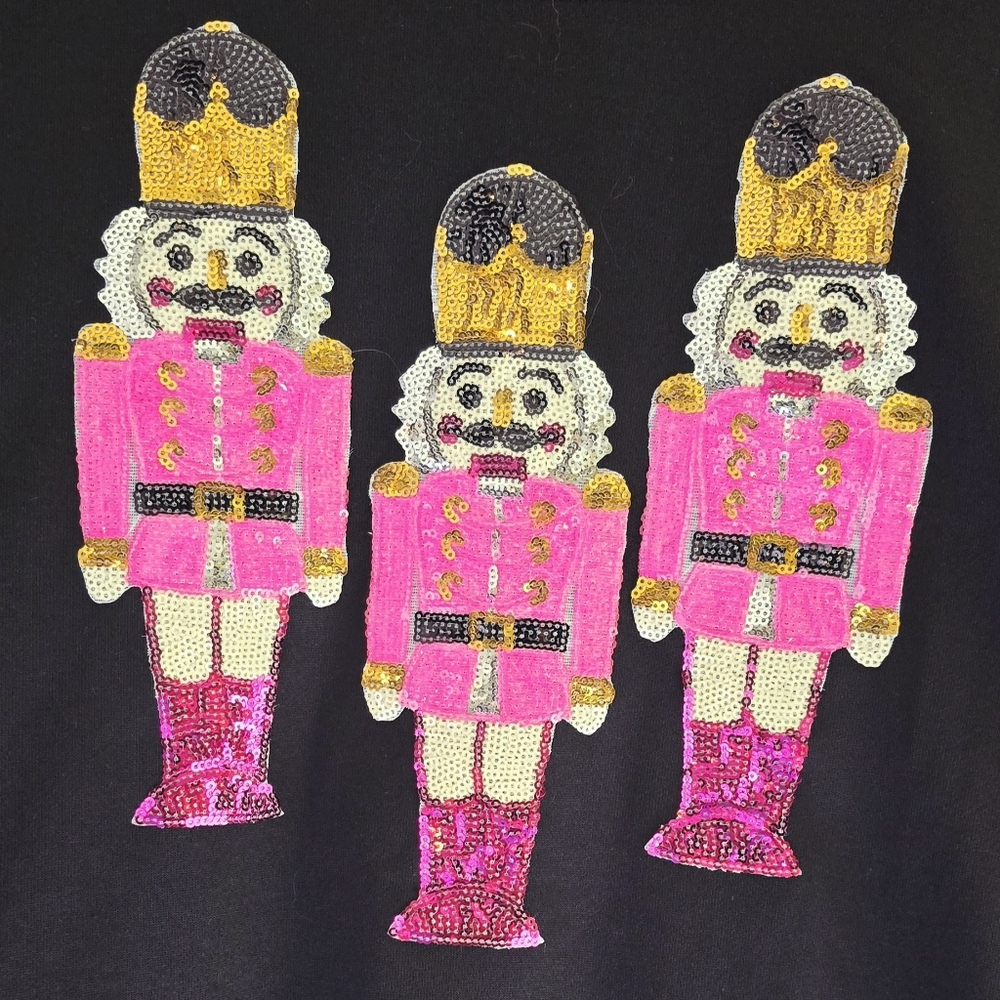 Nutcracker Soldiers Christmas Sequins Sweatshirt Sz M Soft Stretch NWOT - Picture 4 of 10